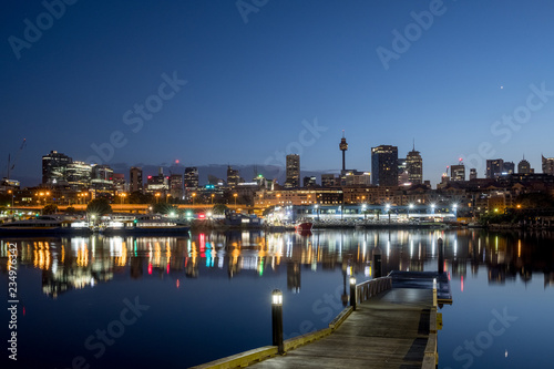 Sydney's Fish Market and city skyline before sunrise © Tim