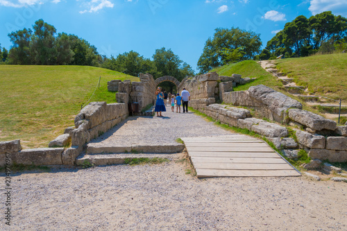 The arched passageway, the Krypte was the official entrance to the stadium for both the judges and the athletes in the archaeological site of Olympia photo