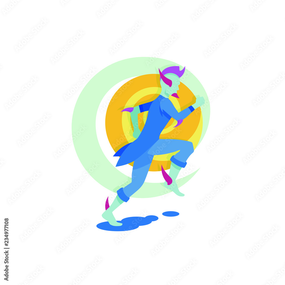Cartoon running man from future, vector illustration isolated on white background