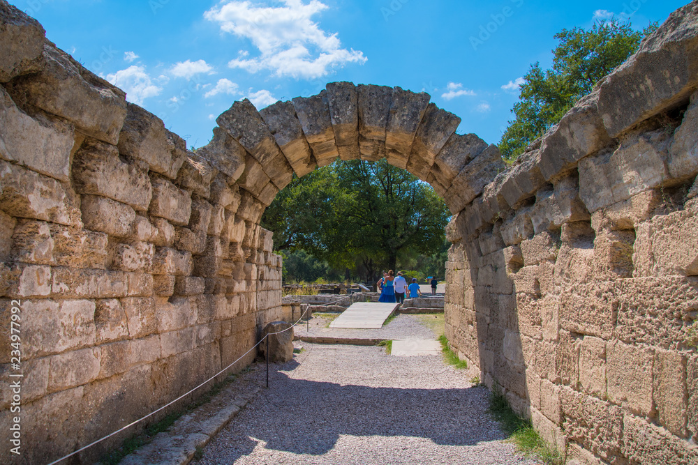 The arched passageway, the Krypte was the official entrance to the stadium for both the judges and the athletes in the archaeological site of Olympia.