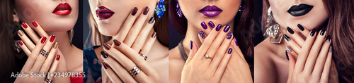 Beautiful woman with perfect make-up and purple manicure wearing jewellery