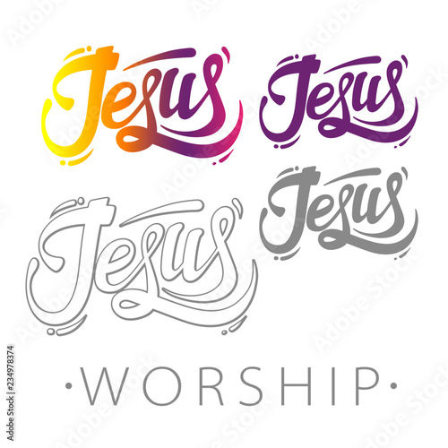 Jesus worship emblem, church logotype, vector illustration isolated on white background