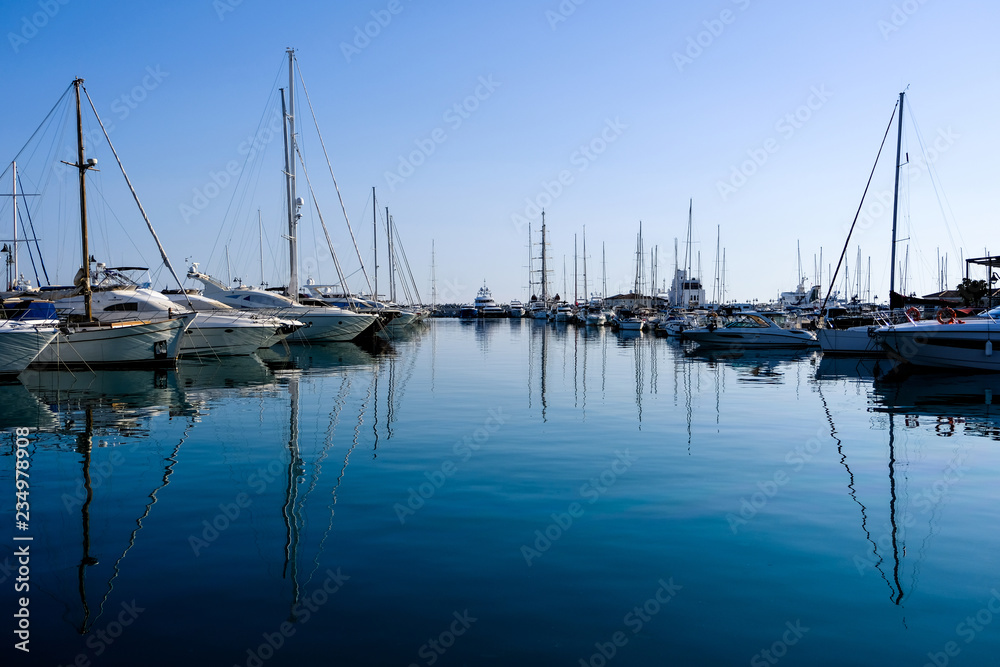Vessels in a port. Mediterranean Sea. Vessels in a port. Mediterranean Sea.