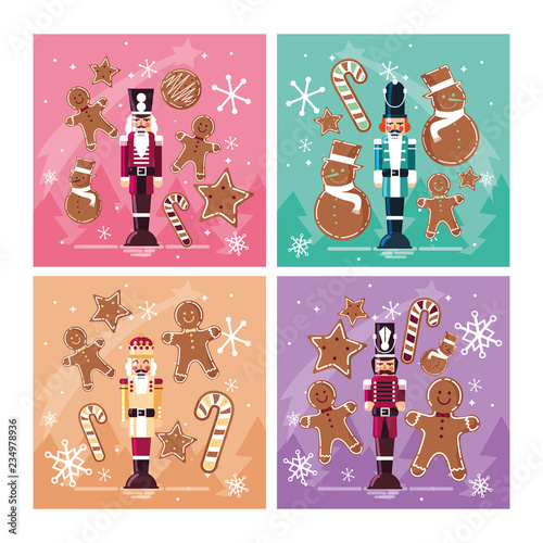 set of nutcracker toy isolated icon