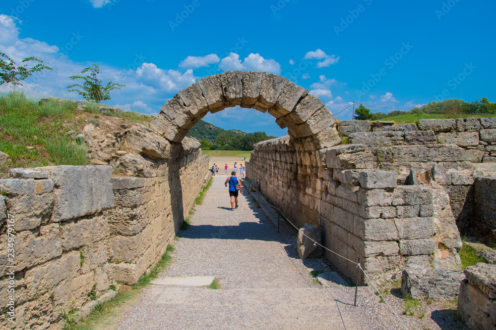 The arched passageway, the Krypte was the official entrance to the stadium for both the judges and the athletes in the archaeological site of Olympia