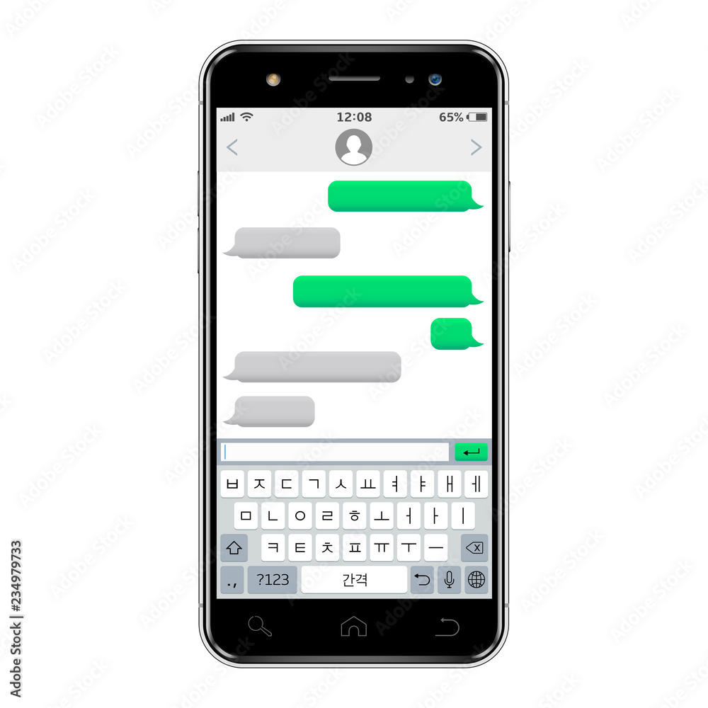 Smartphone with Korean virtual keyboard. Chatting and messaging concept. Smartphone with Korean virtual keyboard. Chatting and messaging concept.