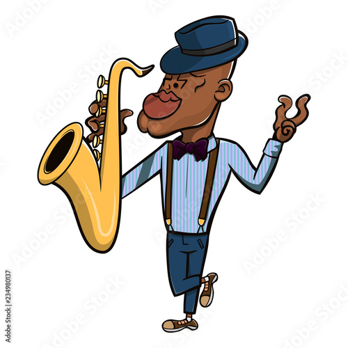 Jazz Musician playing a saxophone and wearing 1920's fashion Cartoon Vector