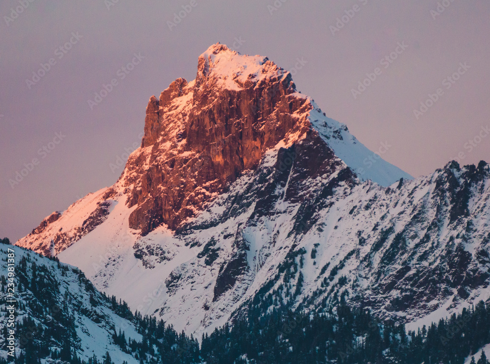Snow Covered Mountains at Sunset