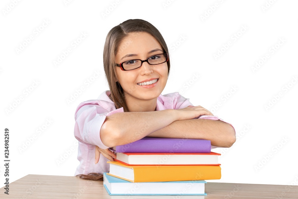 Beautiful young female student with books Beautiful young female student with books