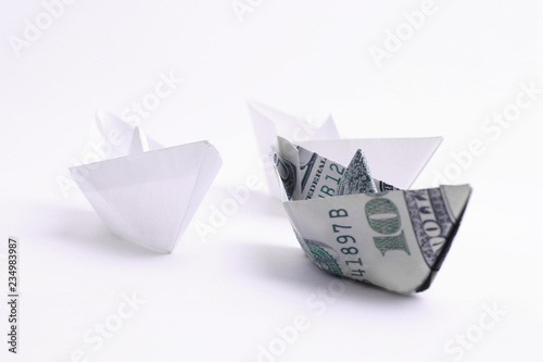 paper boat made in the technique of origami.isolated on a white