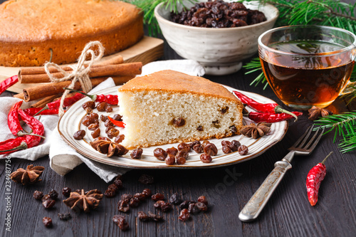 Tradition Christmas cake with raisins, dried fruits