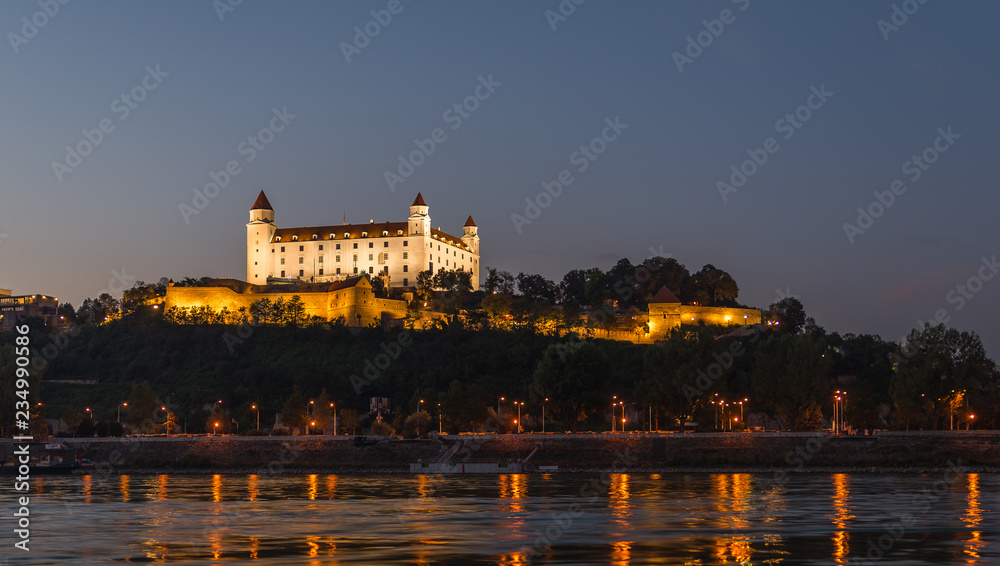 Picture of Bratislava capital city of Slovakia during evening from petrzalka shore.