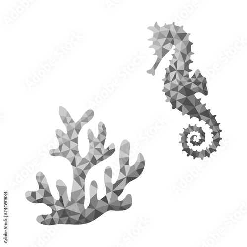 Coral and seahorse in Low Poly style