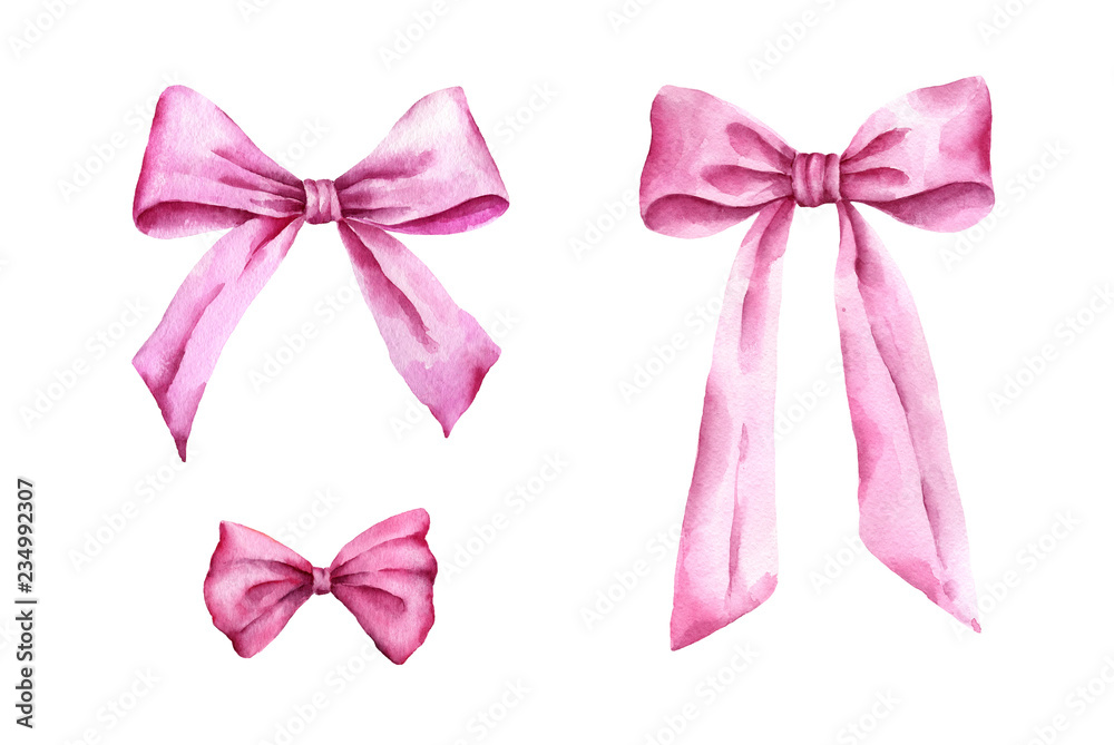 Hand painted pink bows isolated on white background. Hand painted pink bows isolated on white background.
