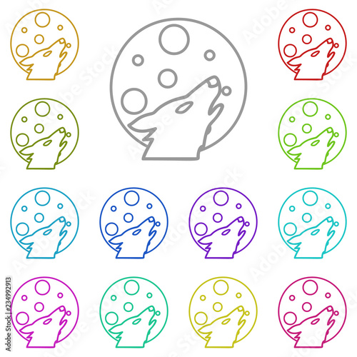 Wolf and the moon icon in multi color. Simple glyph vector of halloween set for UI and UX, website or mobile application