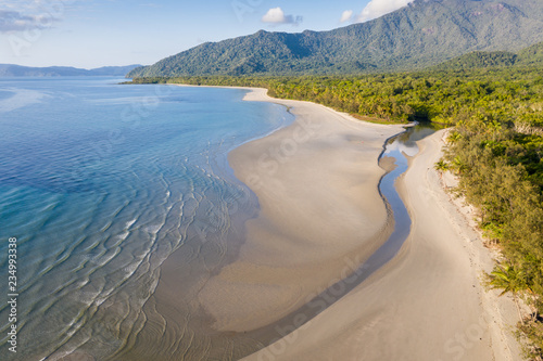 Aerial View of Noah Beach in the Daintree area of tropical far north Queensland. In this beautiful section of coast the rainforest meets the sea. photo