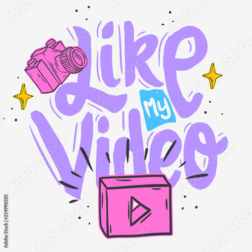 Vlog Video Blog Social Media Cartoon Style Design Like My Video Call To Action Vector Graphic