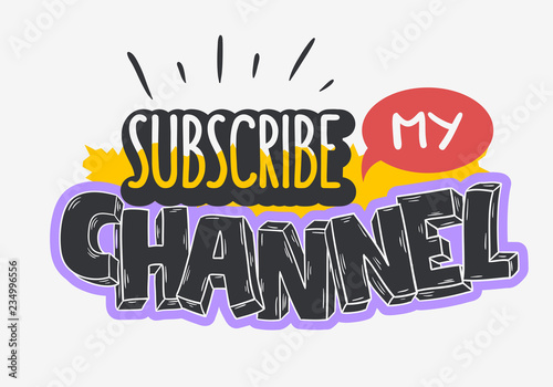 Vlog Video Blog Related Social Media Themed Cartoon Style Design Subscribe My Channel Call To Action Vector Graphic