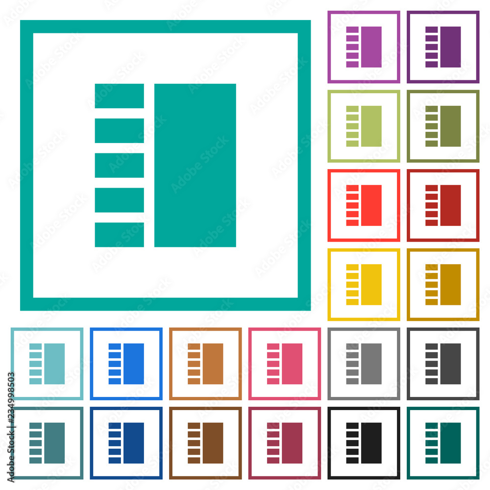 Vertical tabbed layout flat color icons with quadrant frames Vertical tabbed layout flat color icons with quadrant frames