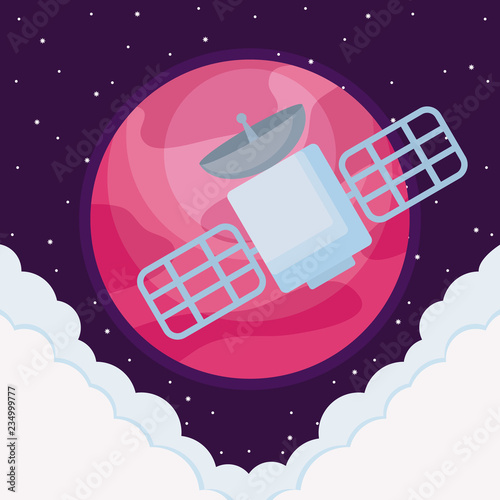 space satellite with planet earth and clouds © djvstock