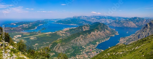 Bay of Kotor with airport Tivat and peninsula Vrmac, near Kotor, Montenegro, Europe photo