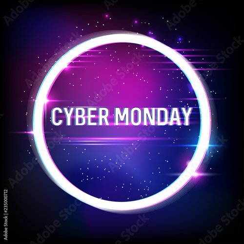 Cyber Monday, online shopping and marketing concept. Banner for cyber monday sale with glitch effects. Vector illustration.