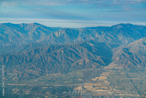 Canvas Print Aerial view of Upland, Rancho Cucamonga, view from window seat in an airplane