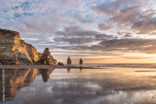 Whitecliffs rock formation, sunset, Tongaporutu, Taranaki, North Island, New Zealand, Oceania photo