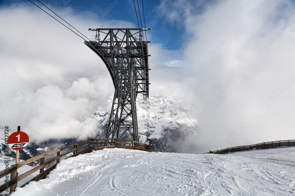 Ski lift support on top of the resort of Solden Ski lift support on top of the resort of Solden