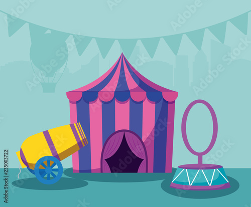circus tent with cannon and ring