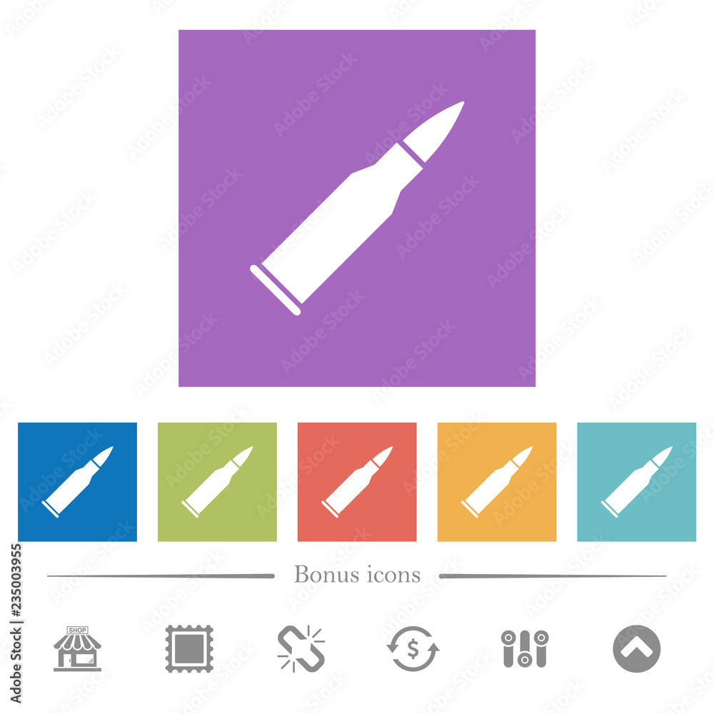Bullet rifle ammo flat white icons in square backgrounds Bullet rifle ammo flat white icons in square backgrounds