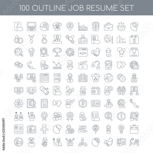 100 job resume outline icons set such as Idea linear, Presentati