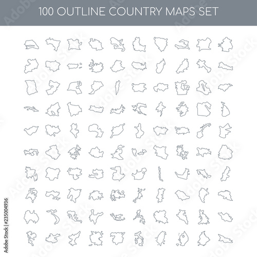 100 Country maps outline icons set such as France map linear  Co