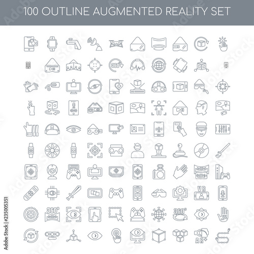 100 Augmented Reality outline icons set such as Interactivity li