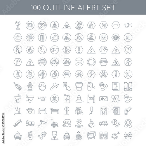 100 alert outline icons set such as Megaphone linear, Support Ho