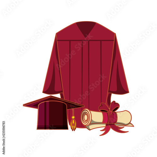 gown with certificate and hat graduation