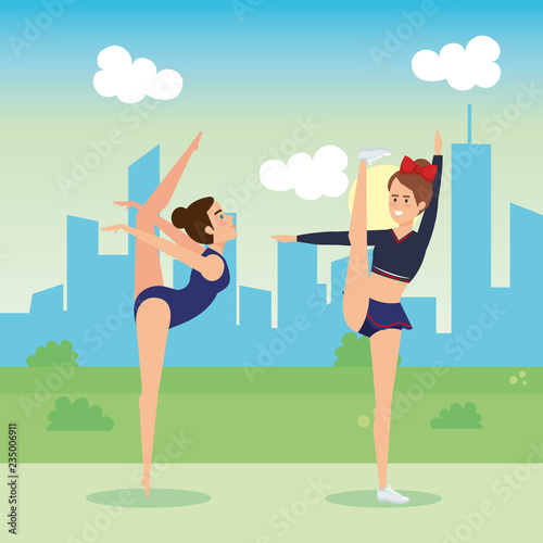 girls practicing dancing characters
