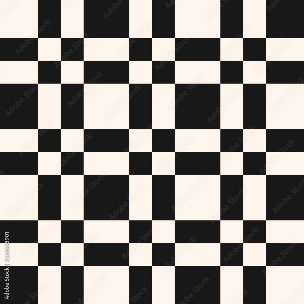 Simple vector black and white checkered geometric seamless pattern with squares