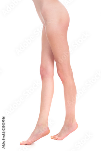 sexy woman with beautiful legs on white background © bobanphotomkd