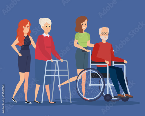 Disabled old woman and man design