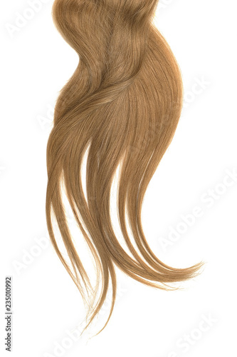 Curl of natural brown hair, isolated on white background