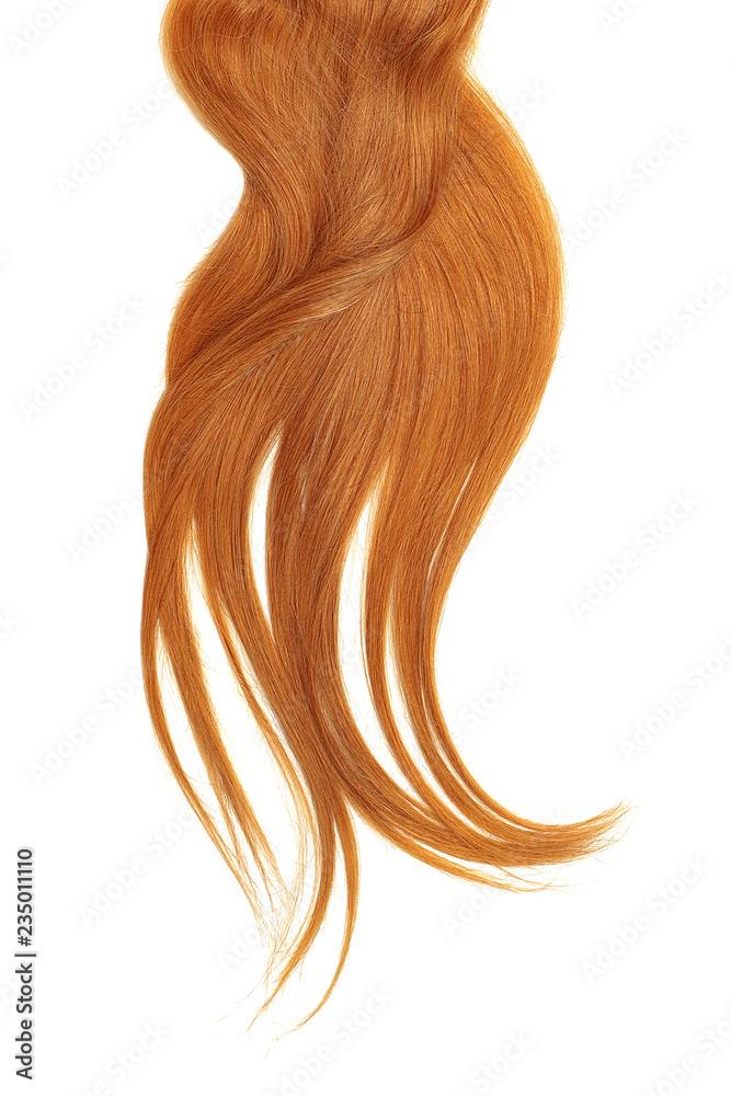 Curl of natural red hair, isolated on white background