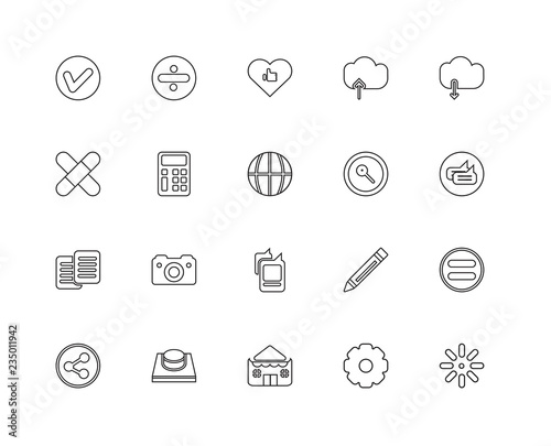 Collection of 20 user interface signs linear icons such as Text,