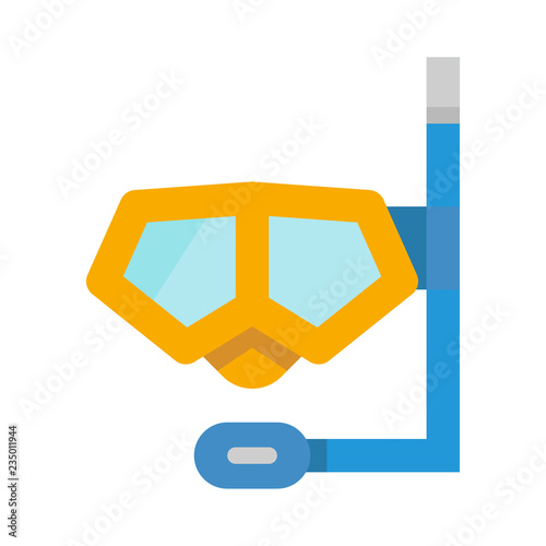 Blue diving snorkel mask with tube. Snorkeling equipment. Vector illustration. EPS 10.