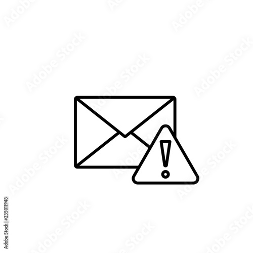 spam message caution symbol; envelope with warning sign line black icon on white background