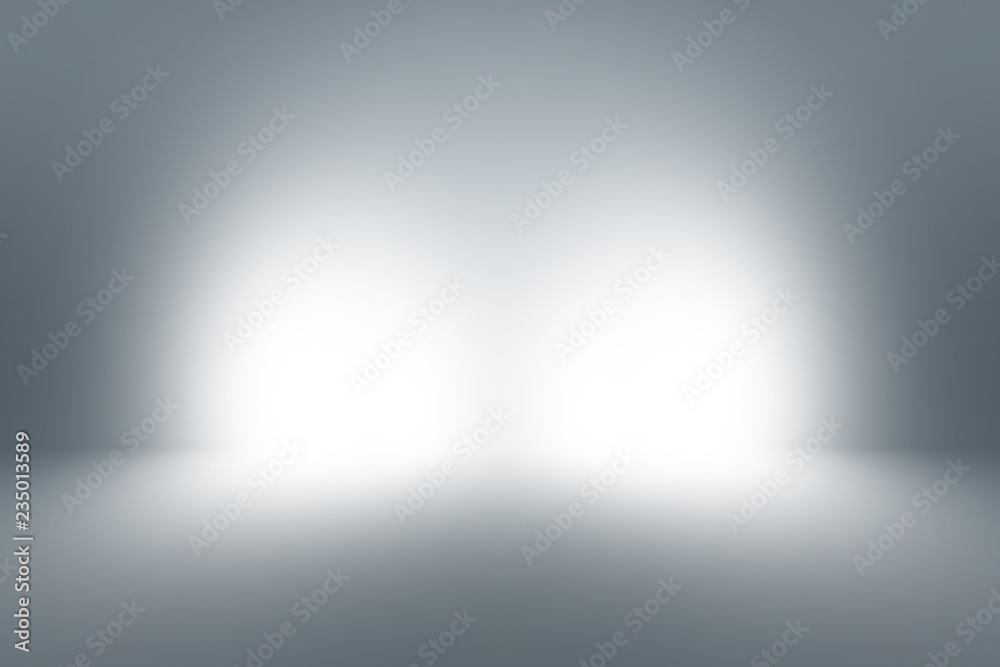 blank immense white and gray studio room with backdrop spotlight for display or montage your product. Dark tone.