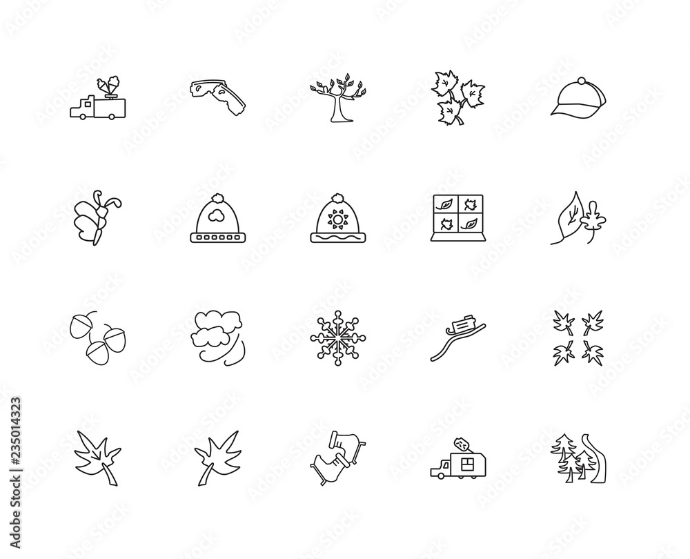 Collection of 20 Seasons linear icons such as Acorn, Forest, Ice