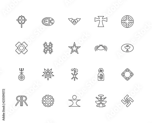 Collection of 20 religion linear icons such as Jainism, Faravaha