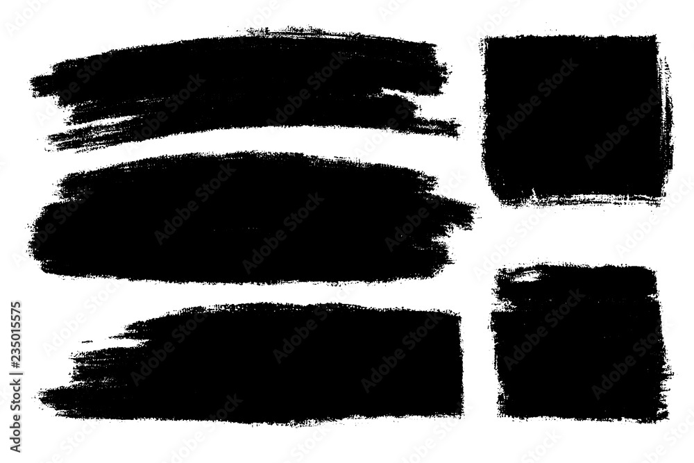 Vector set of hand drawn brush strokes, stains for backdrops. Monochrome design elements set. Black color artistic hand drawn backgrounds various shape.