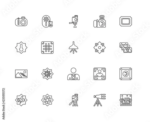 Collection of 20 Photography linear icons such as Noise, Illumin